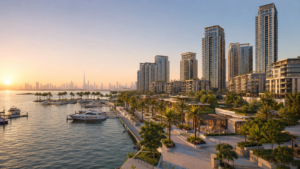 Dubai Creek Harbour expansion featuring waterfront residences, a marina and landscaped promenade