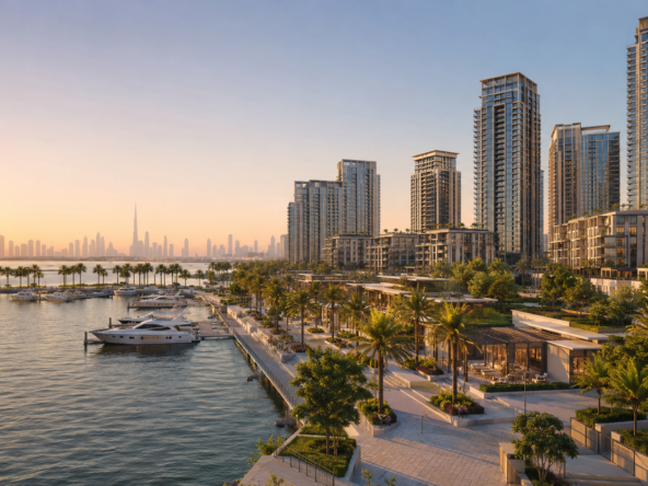 Dubai Creek Harbour expansion featuring waterfront residences, a marina and landscaped promenade
