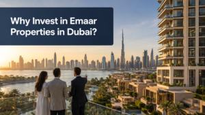 Investors reviewing premium Emaar-style properties across Dubai’s waterfront, villa and apartment communities