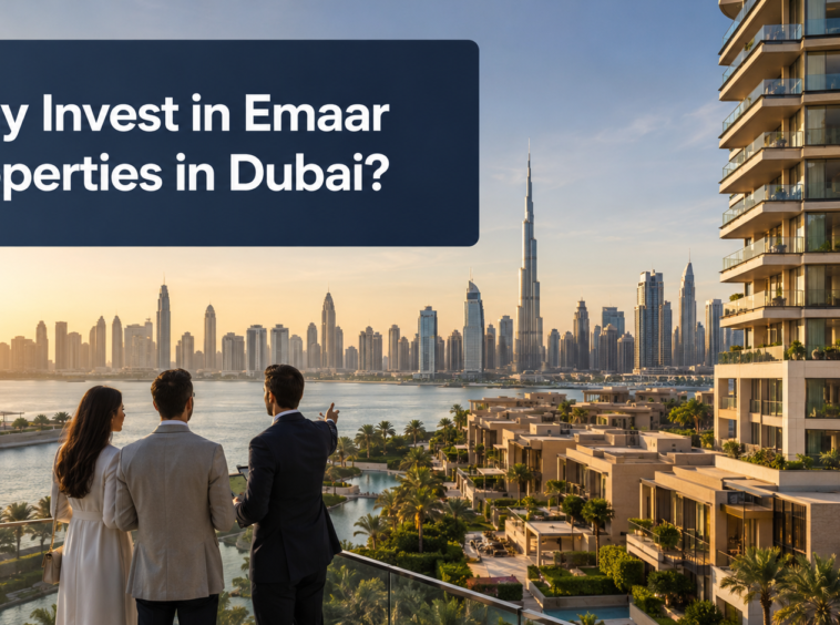 Investors reviewing premium Emaar-style properties across Dubai’s waterfront, villa and apartment communities