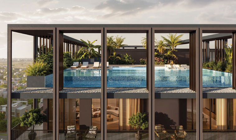 Elevated rooftop swimming pool at The Archive by Imtiaz DLRC