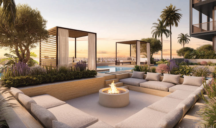 Outdoor fire-pit lounge at The Archive by Imtiaz in Dubai