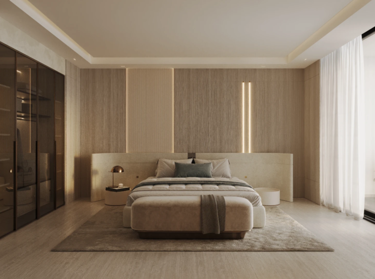 Luxury master bedroom at Linar by Alef in Al Mamzar Sharjah