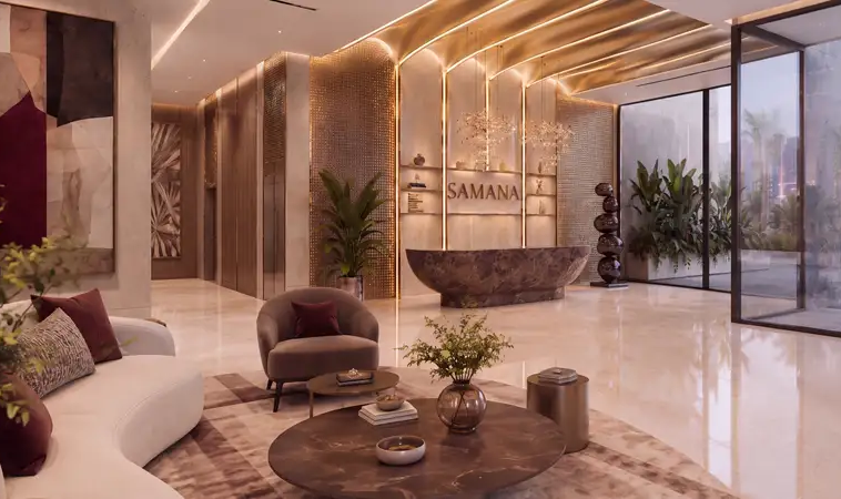 Luxury reception lobby at Samana Portside Downtown Jebel Ali