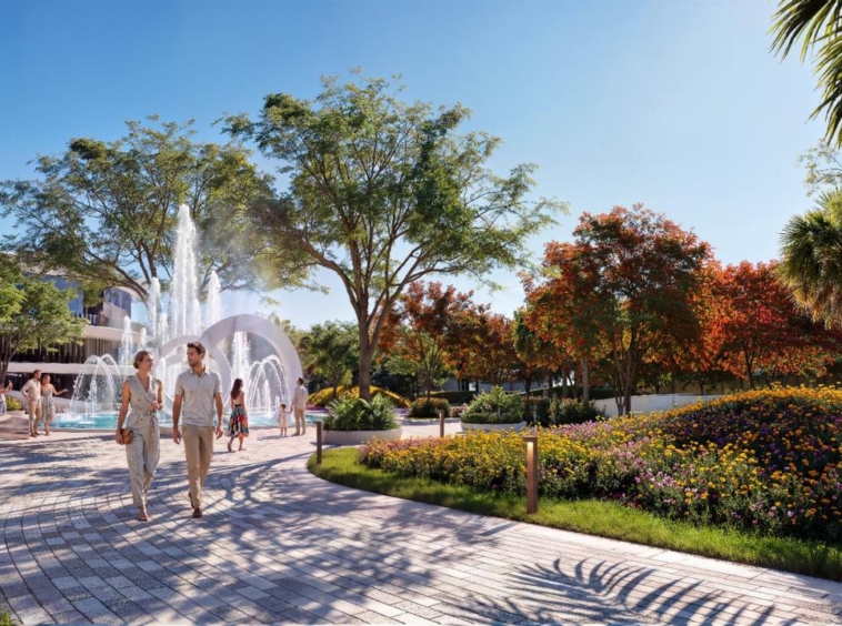 Landscaped park promenade at Azizi Florence in Um Fanain Sharjah