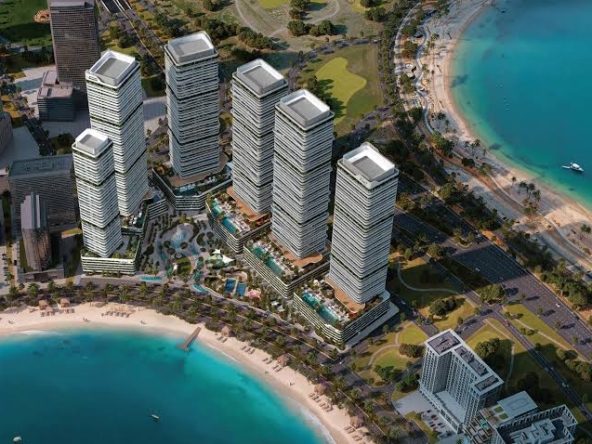 Aerial view of Linar by Alef waterfront towers in Al Mamzar Sharjah