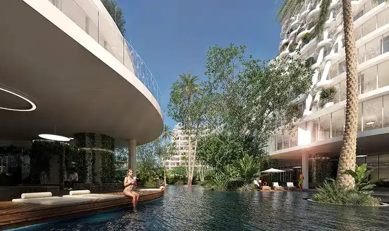 Resort-style swimming pool at Sakura Gardens in Dubailand Dubai