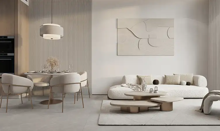 Open-plan living and dining area at Sakura Gardens