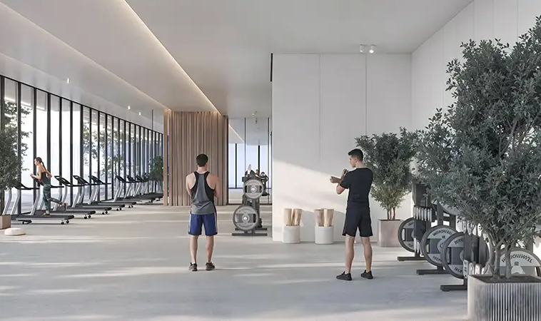 Modern indoor gym at Sakura Gardens Falcon City Dubai