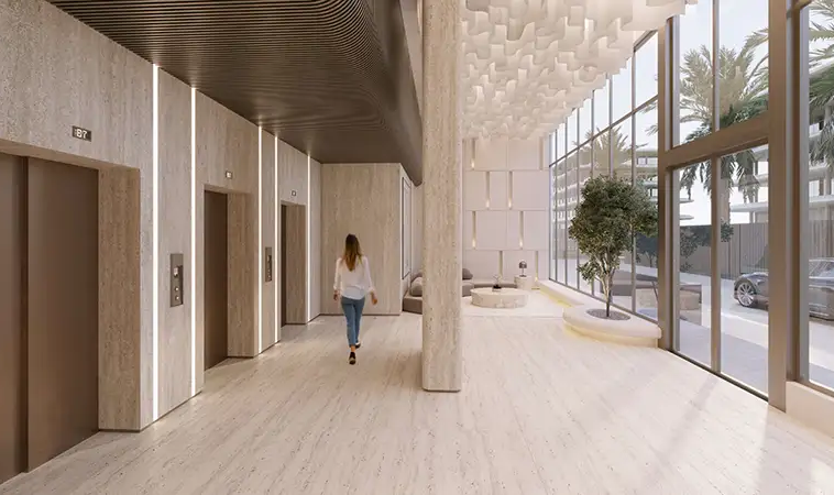 Modern lift lobby at Wadi Hills residential development