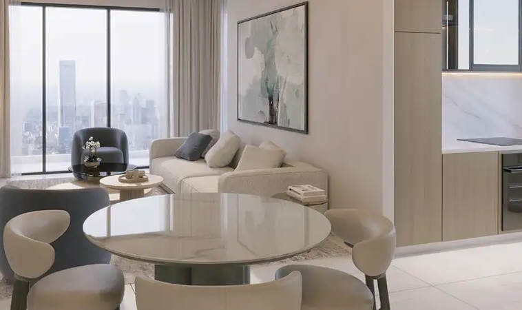 Open-plan dining and kitchen area at Wadi Hills Dubai