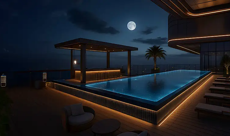 Rooftop infinity swimming pool at Wadi Hills DLRC Dubai